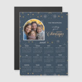 ネイビーモダンスノーフレーク写真2026カレンダーカード (正面/裏面)