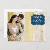 ネイビーモダンスワールのラベル日付の写真カードを保存 案内ポストカード (正面/裏面)