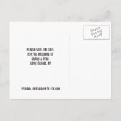 ネイビーモダンスワールのラベル日付の写真カードを保存 案内ポストカード (裏面)