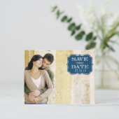 ネイビーモダンスワールのラベル日付の写真カードを保存 案内ポストカード (スタンド正面)