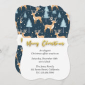 ネイビーモダントナカイ雪の結晶クリスマス 招待状 (正面/裏面)