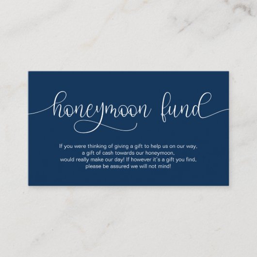 ネイビーモダンハンドレタデザイン、ハネムーンウィッシュ エンクロージャーカード (正面)