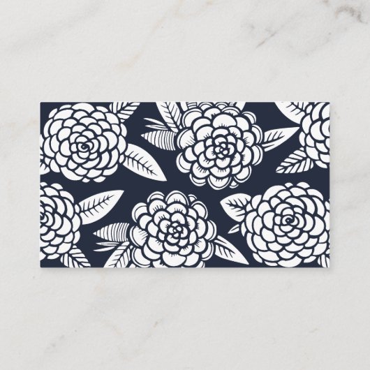 ネイビーモダンフローラ結婚ズ。青エレガント花 プレイスカード (裏面)