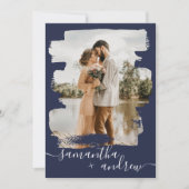 ネイビーモダンブラッシュストロークスクリプ結婚ト2枚 招待状 (正面)