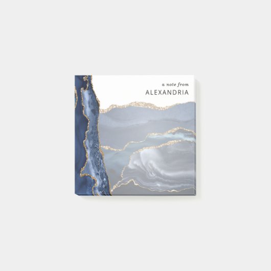 ネイビーモダンブルゴールドフォイルマーブルゲート可愛い ポストイット (正面)