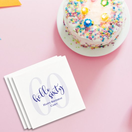 ネイビーモダンブルハローシックス誕生日ナプキンス スタンダードカクテルナプキン