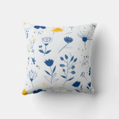 ネイビーモダンブルーとイエローのフローラ装飾用クッション クッション (裏面)