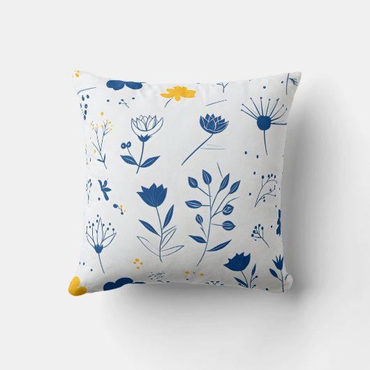 ネイビーモダンブルーとイエローのフローラ装飾用クッション クッション (裏面)
