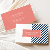ネイビーモダンブルーとコーラルグラフィックストライプの 名刺