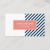 ネイビーモダンブルーとコーラルグラフィックストライプの 名刺 (正面)