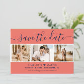 ネイビーモダンブルーとコーラル結婚の4枚の写真 セーブザデート (スタンド正面)