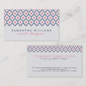 ネイビーモダンブルーとピンクのクローバーパターン 名刺 (正面/裏面)