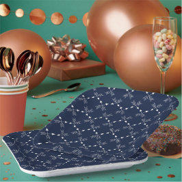 ネイビーモダンブルーとホワイトパターンホリデー ペーパープレート