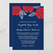 ネイビーモダンブルーとレッドローズの結婚式招待状 招待状 (正面/裏面)