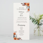 ネイビーモダンブルーと焦げたオレンジ色の結婚式 プログラム (スタンド正面)