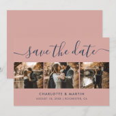 ネイビーモダンブルーと赤面の結婚写真 セーブザデート (正面/裏面)