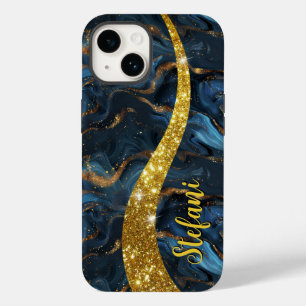 ネイビーモダンブルーと金ゴールドアガテモノグラム Case-Mate iPhone 14ケース