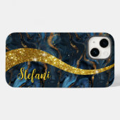 ネイビーモダンブルーと金ゴールドアガテモノグラム Case-Mate iPhoneケース (裏面 (横))