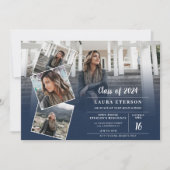 ネイビーモダンブルーのミニマル写真卒業 招待状 (正面)