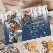 ネイビーモダンブルーのミニマル写真卒業 招待状