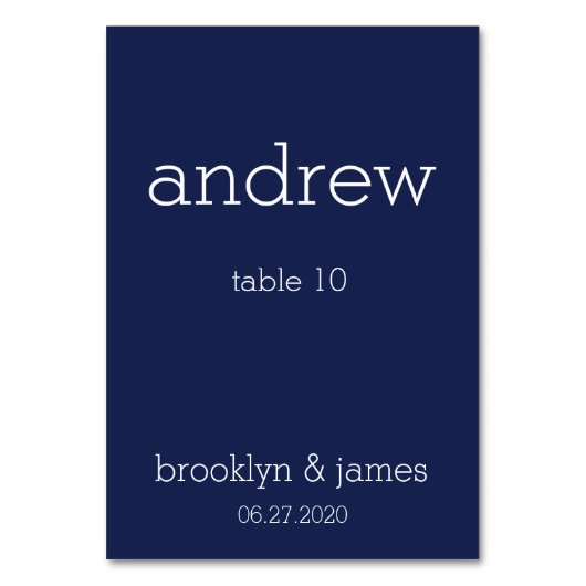 ネイビーモダンブルーの結婚座席表テーブルカード テーブルナンバー (正面)