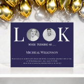 ネイビーモダンブルーの誕生日40歳の写真を見る 招待状