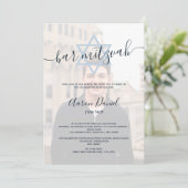 ネイビーモダンブルーはっきりしたバー（ユダヤ教の）バル・ミツバー写真 招待状 (スタンド正面)