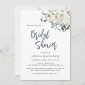 ネイビーモダンブルーアイボリーフローラブライダルシャワー 招待状 (正面)