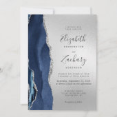 ネイビーモダンブルーアゲートシルバー結婚ズ 招待状 (正面)
