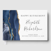 ネイビーモダンブルーアゲート金ゴールドスクリプトの退職 ゲストブック (正面)