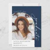 ネイビーモダンブルーアーチフォト卒業パーティー 招待状 (正面)
