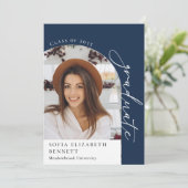 ネイビーモダンブルーアーチフォト卒業パーティー 招待状 (スタンド正面)