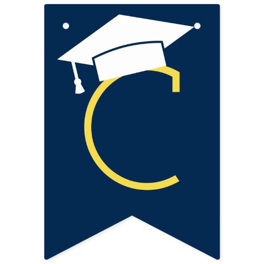 ネイビーモダンブルーイエロー卒業おめでとう バンティングフラッグ (第1の旗)