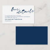 ネイビーモダンブルーインク、ミニマリズムフォント、私たちの詳細 エンクロージャーカード (正面/裏面)