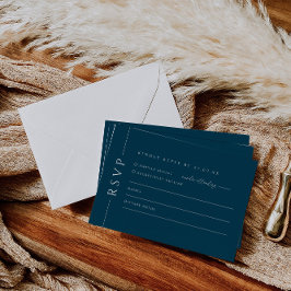 ネイビーモダンブルーウェディング招待RSVP返信カード 出欠カード