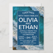 ネイビーモダンブルーウェーブズサマービーチ結婚式 招待状 (正面)