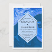 ネイビーモダンブルーウェーブ結婚抽象芸術芸術的ズ 招待状 (正面)