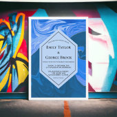 ネイビーモダンブルーウェーブ結婚抽象芸術芸術的ズ 招待状