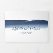 ネイビーモダンブルーウォーターカラーエレガントな結婚式 三つ折り招待状 (カバー)
