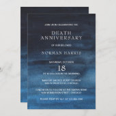 ネイビーモダンブルーウォーター水洗死記念日 招待状 (正面/裏面)