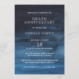 ネイビーモダンブルーウォーター水洗死記念日 招待状