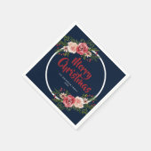 ネイビーモダンブルーウォーター色の花クリスマス スタンダードカクテルナプキン (角)