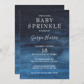 ネイビーモダンブルーウォーター色洗面ボーイベビー散布機 招待状 (正面/裏面)