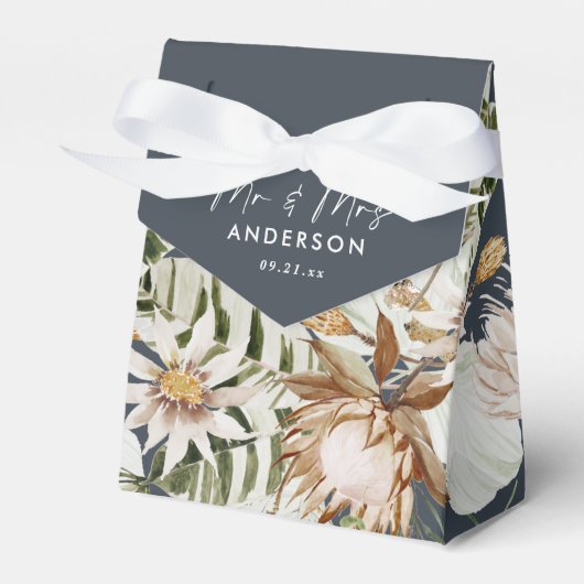 ネイビーモダンブルーエレガントトロピカルmrとmrs フェイバーボックス (正面サイド)