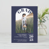 ネイビーモダンブルーエレガント5枚の卒業写真 招待状 (スタンド正面)