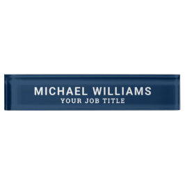 ネイビーモダンブルーオフィス従業員 デスクネームプレート