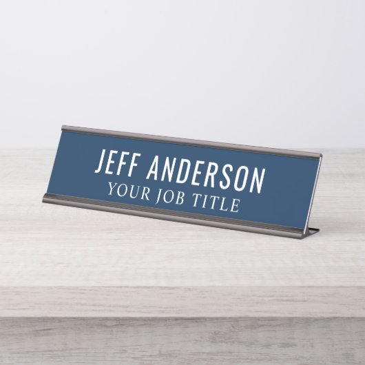 ネイビーモダンブルーオフィス従業員 デスクネームプレート (正面)