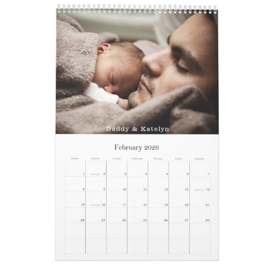 ネイビーモダンブルーカラーブロックファミリーフォトコラージュ カレンダー (2月 2026)