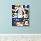 ネイビーモダンブルーカラーブロックファミリーフォトコラージュ キャンバスプリント (インサイチュ (ウッドフロア))