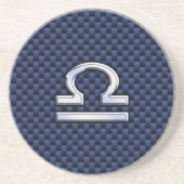 ネイビーモダンブルーカーボンファイバーのライブラサイン コースター (正面)